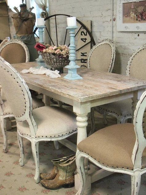 #Country #Dining #Table decorating french country dining room table centerpieces #HomeDecor French Country Dining Room Table, French Country Dining Rooms, French Country Dining Room Decor, Butcher Table, French Farmhouse Dining Table, French Country Rug, Shabby Chic Dining Room, Muebles Shabby Chic, Country Dining Tables