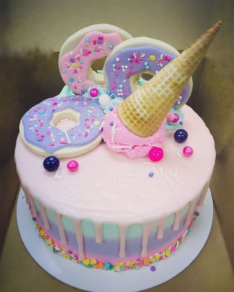 Donut Birthday Cake, Cone Cake, Doughnut Party, Ice Cream Cone Cake, Donut Themed Birthday Party, 7th Birthday Cakes, Ice Cream Cakes, Cake Donut, 6th Birthday Cakes