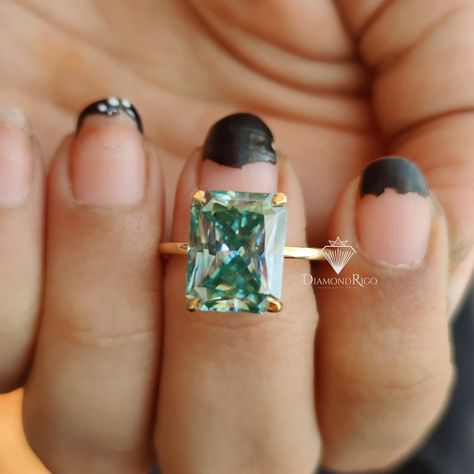 Green Radiant Cut Moissanite Solitaire Ring, Radiant Engagement Ring, Colored Moissanite Promise Rings for Women, Wedding Ring, Gifts Paraiba Tourmaline Engagement Ring, Colored Moissanite, Radiant Engagement Ring, Paraiba Tourmaline Ring, Rings For Women Wedding, Green Diamond Rings, Radiant Engagement, Women Wedding Ring, Tourmaline Engagement Ring