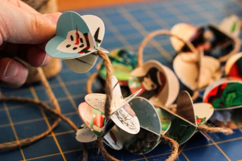 Recycle Christmas cards into tree garland | Make Today Creative Christmas Card Tree, Recycled Christmas Cards, Recycle Christmas Cards, Old Christmas Cards, Christmas Ecards, Traditional Christmas Cards, Recycled Christmas, Recycled Cards, Old Greeting Cards