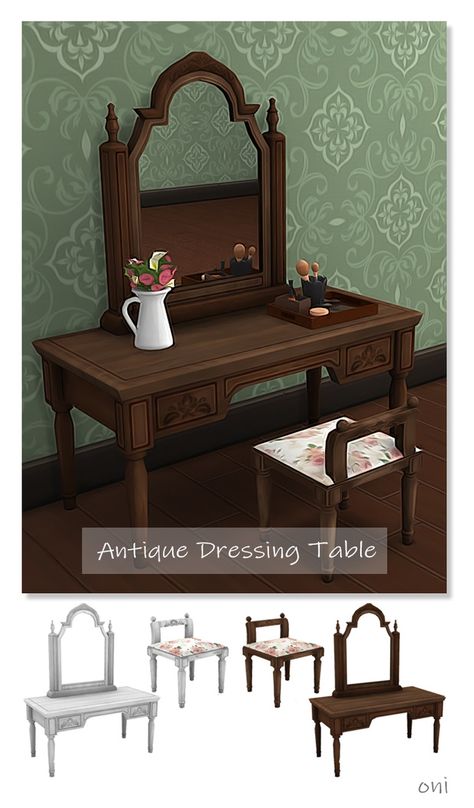 Antique Dressing Table | O-ni on Patreon Maxis Furniture Cc, Ts4 Cc Cottagecore Furniture, Sims 4 Cc Hanging Clothes Patreon, Sims 4 1800s Furniture, Sims 4 1890s Furniture, Ts4 Antique Cc, Sims 4 Cc Maxis Match Vintage Furniture, Sims 4 Cc Antique Furniture, Ts4 Cc Victorian Furniture