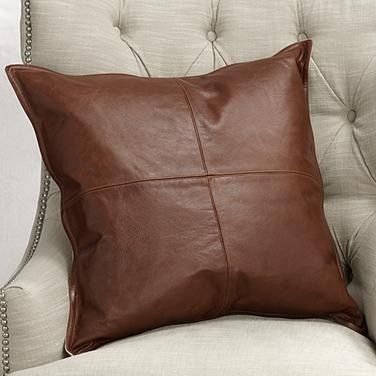 Brown Leather 22" Square Decorative Pillow