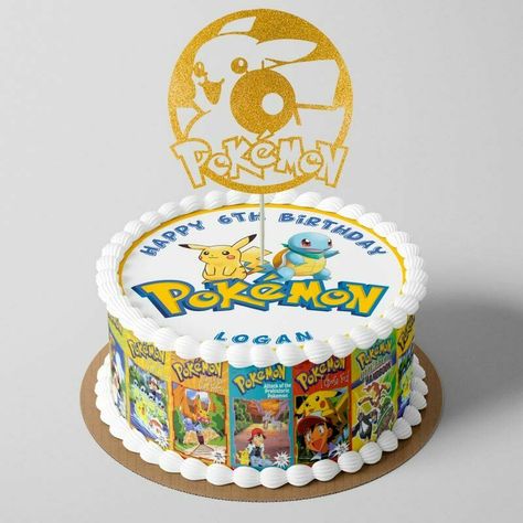 Icing Cake Decoration, Pokémon Cake, Pokemon Birthday Cake, Icing Cake, Pokemon Cake, Best Edibles, Edible Icing Sheets, Video Games Birthday, Glitter Cake Topper