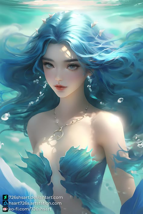 Water Goddess, Blue Hair, Follow Me, Mermaid, Water, Hair, Blue