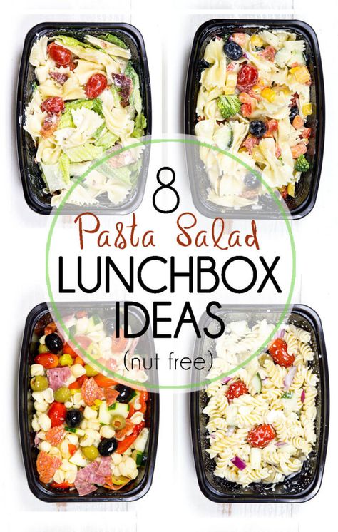 8 Make Ahead Pasta Salad Lunch Box Ideas that are quick and easy. A great pack and go lunch option for school lunches (nut free), and great for adults too. Cold Pasta Lunch, Make Ahead Pasta Salad, Pasta Salad Lunch, Make Ahead Pasta, Salad Lunch Box, Bbq Chicken Pasta, Antipasto Pasta Salads, Pasta Lunch, Work Lunch Ideas