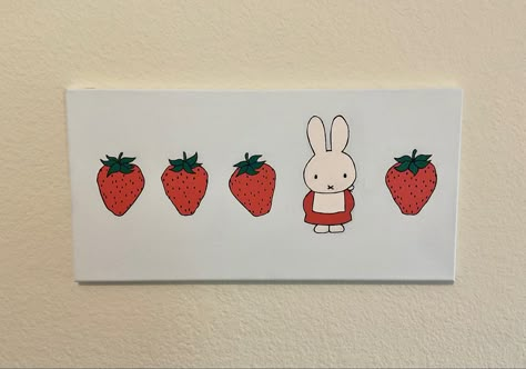 Miffy Painting, Miffy Stuff, Miffy Strawberry, Strawberry Notes, Strawberry Painting, Art Date, Friend Painting, Cute Canvas Paintings, Cute Paintings