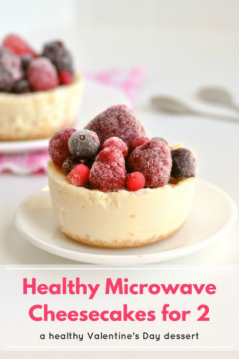 At just 230 calories each, these healthy microwave cheesecakes for 2 are the perfect healthy Valentine's Day dessert! Just 5 minutes prep is all you need to make these healthy cheesecakes. #Recipe #Food #Healthy #GF #GlutenFree #LowFODMAP #Dessert #Snack #Cake #Cheesecake #Valentines #ValentinesDay #HealthyRecipe #HealthyFood #HealthyDessert #HealthySnack #HealthyCake #CleanEating #Health Fruit Valentines, Fruit Recipes Healthy, Healthy Cheesecake, Cake Fruit, Healthy Sweet Snacks, Valentines Day Desserts, Valentines Day Food, Tasty Foods, Healthy Cake