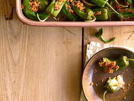 Stuffed Padrón Peppers | Stuffed Padrón Peppers Padron Peppers Recipe, Couscous Stuffed Peppers, Stuffed Pepper Recipes, Spanish Peppers, Baked Stuffed Peppers, Greek Stuffed Peppers, Recipes With Banana Peppers, Grilled Bell Peppers, Poblano Peppers Recipes