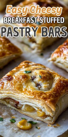 These Easy Cheesy Breakfast Stuffed Pastry Bars! These deliciously flaky pastry bars are filled with gooey cheese and your choice of savory fillings, making them the perfect grab-and-go breakfast or… Breakfast Puff Pastry, Stuffed Pastry, Breakfast Pastry Recipes, Carrot Cake Cheesecake Recipe, Cheesy Breakfast, Peach Pound Cakes, Easy Carrot Cake, Cheese Puff Pastry, Carrot Cake Cheesecake