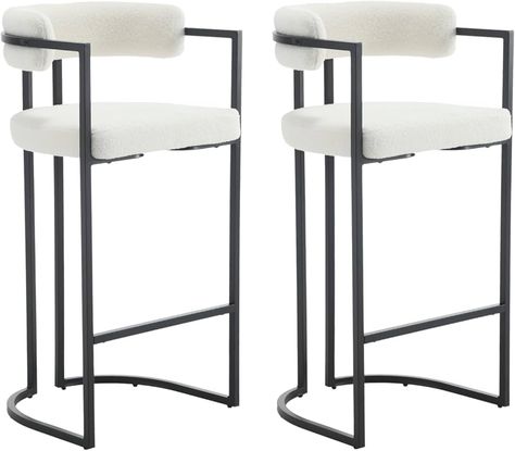 Amazon.com: Guyou Modern 30 Inch Barstools Set of 4, White Sherpa Bar Stools with Curved Back, Upholstered Boucle Bar Stools with Black Legs, Barrel Bar Stools for Dining Room Kitchen Island Home Bar : Home & Kitchen Barrel Bar Stools, Barrel Bar, Counter Height Chairs, Home Bar Furniture, Counter Chairs, Adjustable Bar Stools, Curved Back, Modern Bar, Modern Bar Stools