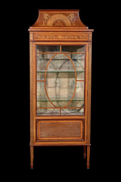 OnlineGalleries.com - Edwardian Mahogany & Satinwood Inlaid display Cabinet Edwardian Display Cabinet, Gallery Website, Single Doors, Online Gallery, Glass Shelves, Display Cabinet, China Cabinet, Antique Furniture, On Earth