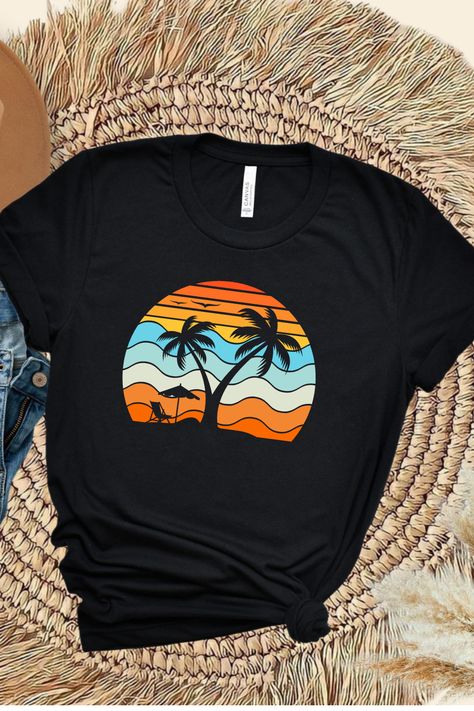 Retro Orange Sunset Adventure Tee - Perfect for Beach Getaways and Camping Expeditions! Sunset Adventure, Motifs Design, Nature Motifs, Orange Sunset, Vintage Sunset, T Shirt Design Vector, Types Of T Shirts, Beach Getaways, Motif Design