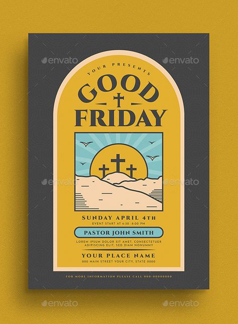 Good Friday Graphic Design, Good Friday Poster Design, Good Friday Design, Good Friday Poster, Easter Graphics Church, Anniversary Artwork, Easter Graphic Design, Easter Flyers, Church Banners Designs