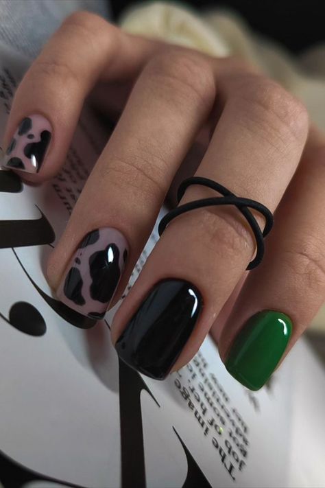 Winter Nails 2024 Cute Square Nails Design, Nail Colors March 2024, Dark Green Nails With Accent Nail, Cute March Nails 2024, New Nail Designs 2024, March Nail Designs 2024, March Nails 2024, Simple Nails 2024, Nails March 2024