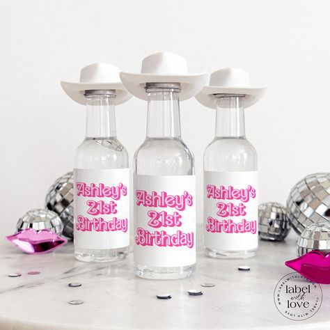 Disco Cowgirl Bachelorette Party, 21st Birthday Party Favors, 21st Birthday Diy, Disco Cowgirl Bachelorette, Bottles Decoration Diy, Sombrero Cowboy, Mini Cowboy Hat, Cowgirl Bachelorette Party, Hangover Survival Kit