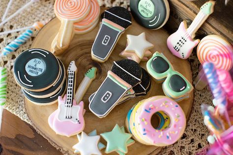 Music Themed Cookies from a Lollipop-looza Music Festival Birthday Party on Kara's Party Ideas | KarasPartyIdeas.com (17) Music Festival Themed Party, Music Festival Birthday Party, Music Birthday Party Theme, Toddler Dance Party, Music Festival Birthday, Jar Cups, Yarn Tassel Garland, Festival Birthday Party, Festival Themed Party