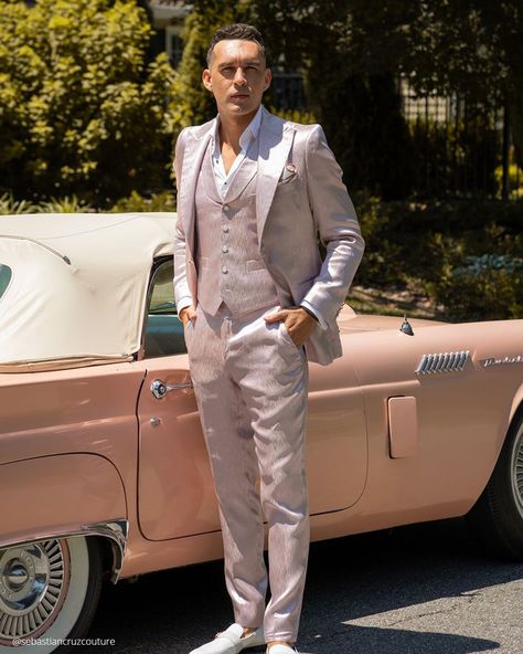 Groom Suits: 18 Best Trends For 2024 FAQs Groom Suits, White Dress Shoes, Trends For 2024, Pink Suit, Prom Suits, Groomsmen Suits, Groom Photo, Wedding Forward, Custom Suit