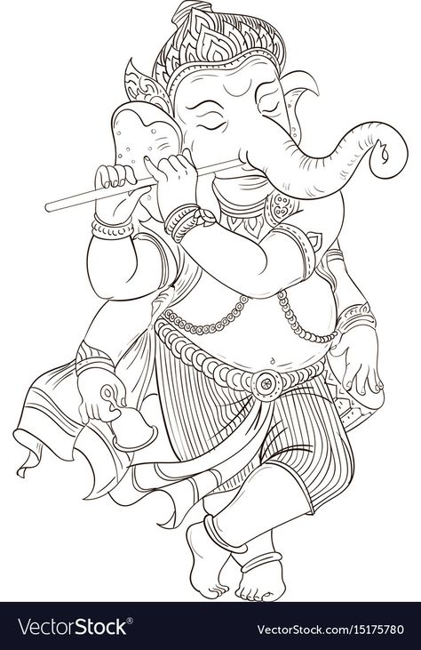 Sketch Of Lord Ganesha, Ganesha Pencil Drawing, Lord Ganesha Drawing Pencil, Mural Painting Outline Sketches, Ganesha Drawing Sketches, Ganesha Outline, Lord Ganesha Drawing, Ganesha Vector, Ganpati Drawing