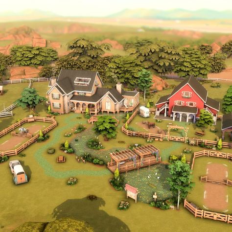 Melanie Drake | Horse Ranch 🐴 - Exterior - 🏡 64x64 💰 § 166,101 🛏️ 6 Bedrooms 🛁 4 Bathrooms 🌎 Chestnut Ridge 📍 Red Roan Field 🆔 MelanieDrakeYT ✅ NoCC ✅ … | Instagram Sims 4 Farm Layout, Sims 4 64x64, Sims 4 Farm Cc, Ts4 Challenges, Ranch Horse, Housing Ideas, Ranch Exterior, Farm Layout, Sims House Plans