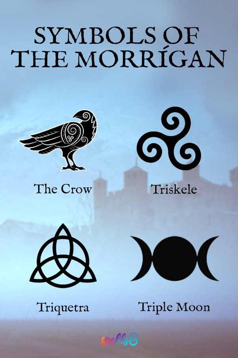 Goddess Hel Tattoos, Morrigan Deity Work, The Morrigan Goddess Tattoo, Witch Signs Symbols, Hekate Symbol Tattoo, Morrigan Goddess Tattoo, The Morrigan Goddesses Art, The Morrigan Aesthetic, Celtic Goddess Tattoo