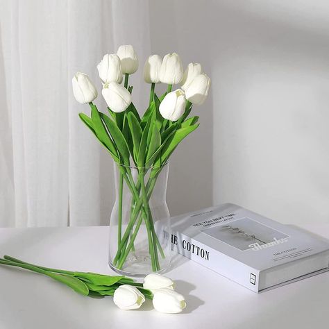 SOJIRUSPA White Tulips Artificial Flowers 20 Pcs Fake Faux Tulips PU Real Touch Tulips Fake Flowers for Home Office Wedding Decor Arrangement Bouquet Faux Flowers for Decoration Fake Tulips, Faux Tulips, White Artificial Flowers, Wedding Decor Vases, Tulip Colors, Artificial Tulips, Tulips In Vase, White Tulips, Pink Tulips