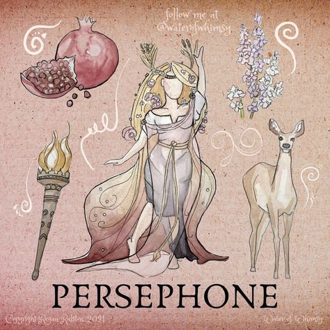 Water of Whimsy | Persephone, also known as Kore or Kora, meaning 'maiden,' is from the Greek pantheon. She reigns as Queen of the underworld and Goddess of… | Instagram Goddess Art Drawing, Persephone Icon, Water Of Whimsy, Persephone Greek Goddess, Persephone Art, Persephone Goddess, Goddess Of Spring, Greek Pantheon, Whimsy Art