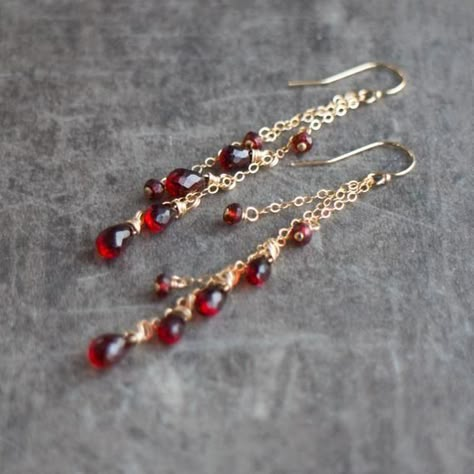 Garnet Dangle Earrings, Gemstone Drop Earrings, Red Garnet Jewelry in Gold, Silver & Rose Gold, January Birthstone - Etsy Red Ruby Drop Earrings, Garnet And Gold Jewelry, Red Dangling Earrings, Red Dangly Earrings, Red Dangle Earrings, Red Drop Earrings, Red And Gold Earrings, Red And Gold Jewelry, Diy Dangle Earrings