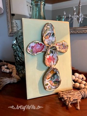 Artsy VaVa: Oyster Shell Cross DIY Oyster Shell Cross Diy, Oyster Shell Flamingo, Oyster Shell Cross, Flamingo Oyster Shell, Sea Shell Cross, Paris Flowers, Olive Jar, 15 December, 28 December