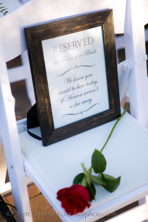 Wedding seats reserved for loved ones they lost. Wedding Ceremony Lost Loved Ones, Reserved For Loved Ones Wedding, Reserved Seats For Passed Loved Ones, Honor Lost Loved Ones At Wedding, Angel Seat At Wedding, Reserving Seats At Wedding, Lost Family Members Wedding, Grandparent Remembrance Wedding, Reserved Wedding Seat