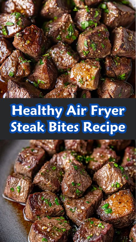 Enjoy delicious steak without the guilt with this Healthy Air Fryer Steak Bites Recipe! Utilizing the air fryer means less oil and a healthier cooking method while still delivering that satisfying crunch. In just a few simple steps, you can create juicy, perfectly cooked steak bites that are ideal for any occasion. Whether served as an appetizer, in salads, or alongside your favorite sides, these steak bites are a nutritious and flavorful meal option that everyone will love! Air Fryer Teriyaki Steak Bites, Steak Tips Air Fryer Recipes, Ribeye Steak Bites In Air Fryer, Best Air Fryer Steak Recipes, Steak Cubes In Air Fryer, Steak Bits In Air Fryer, Steak Bites Recipes Air Fryer, Blackened Steak Bites, Airfryer Beef Recipes