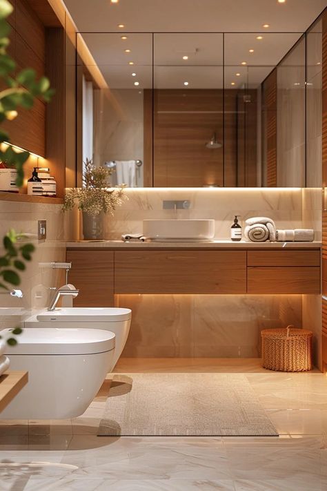 19 Stunning Modern Bathroom Designs for Your Home 25 Bathroom Design 2024, Modern Bathroom Design Luxury, Pavillion Ideas, Bathroom Modern Luxury, Spa In Casa, Japandi Bathroom, Bathroom Contemporary, Bilik Air, Smart Bathroom