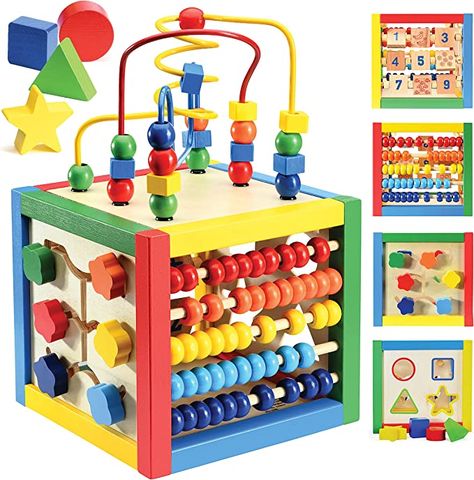 Amazon.com: Play22 Activity Cube with Bead Maze - 5 in 1 Baby Activity Cube Includes Shape Sorter, Abacus Counting Beads, Counting Numbers, Sliding Shapes, Removable Bead Maze - My First Baby Toys - Original : Toys & Games Activity Cube Baby, Stacking Cups, Play Cube, Activity Cube, Counting Numbers, Body Anatomy, Infant Activities, First Baby, Baby Toys