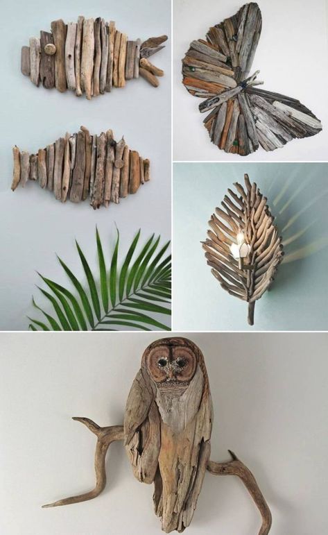 This driftwood project is a little bit more forgiving than the ... Driftwood Seahorse, Takken Decor, Tre Kunst, Twig Crafts, Driftwood Diy, Twig Art, Driftwood Art Diy, Driftwood Projects, Driftwood Wall Art