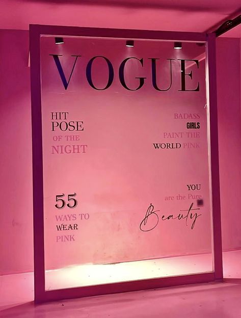 #vogue #voguecollections #pink #nightclub #lightingdesign #beautyblog #page #keşfet Vogue Backdrop, Revolve Event, Pink Nightclub, Pink Photobooth, Vogue Event, Gossip Girl Party, Selfie Point, Vogue Decor, Vogue Party