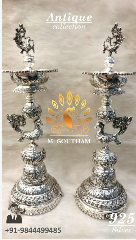 Antique 925 Silver Deepam :) Silver Deepam Design Big, Antique Silver Deepam, Silver Lamps For Pooja With Price, Silver Deepam Design Antique, Antique Silver Pooja Items, Silver Deepam Design, Silver Deepam, Silver Diya, Brass Diyas