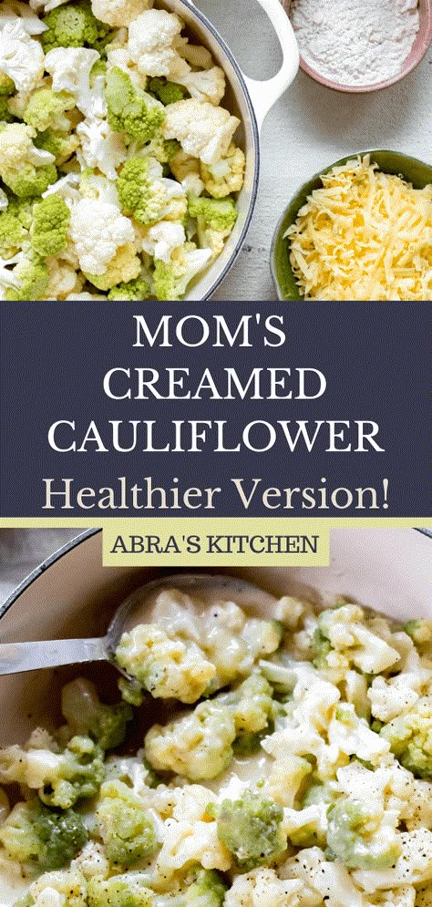 Stovetop healthier creamed cauliflower. This is my mom's magic recipe, and trust me it is magic! Creamy, cheesy, easy, and delicious! A few wholesome ingredients with simple gluten-free and/or vegan modifications. Creamed Cauliflower, Best Healthy Dinner Recipes, Steamed Cauliflower, Cauliflower Steaks, Vegetarian Breakfast Recipes, Creamy Cauliflower, Meatless Dinner, Magic Recipe, Free Living