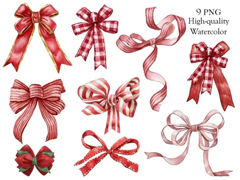 Watercolor Red Bow Clipartchristmas Red Ribbonbuffalo Plaid - Etsy Western Clipart, Bow Trend, Farmhouse Bow, Bow Image, Bow Clipart, Bow Wreath, Shell Crafts Diy, Bow Png, Watercolor Red