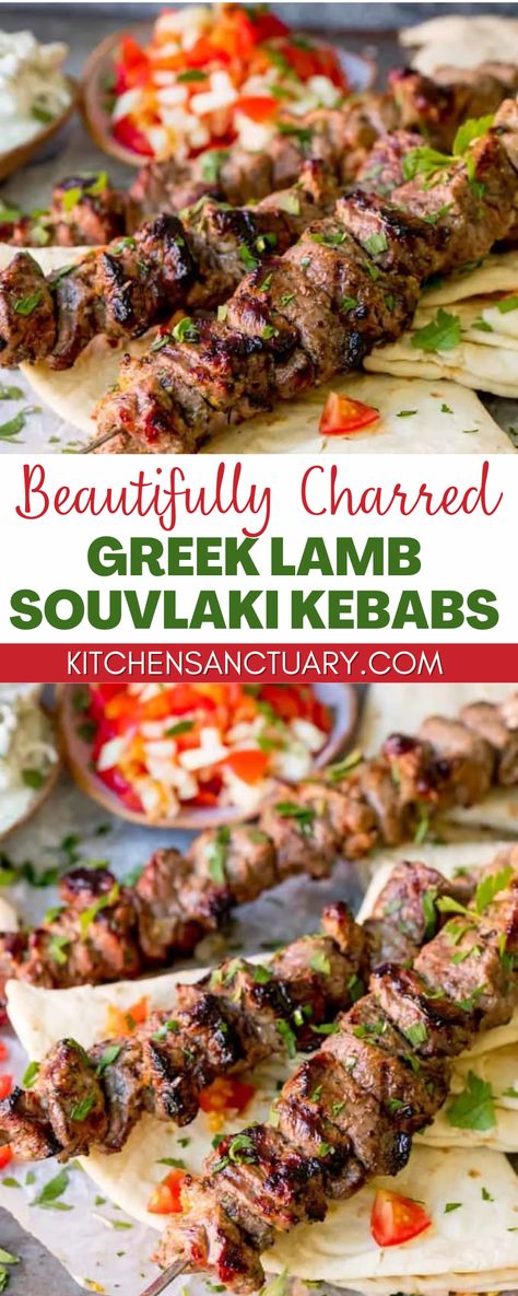 Lamb Kebab Marinade, Lamb Souvlaki Recipe, Lamb Souvlaki, Smoked Pork Recipes, Lamb Marinade, Lamb Kabobs, Souvlaki Recipe, Kitchen Sanctuary, Lamb Gyros