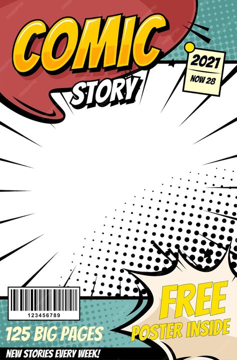 Premium Vector | Comic pop art cartoon cover magazine template Comics Poster Design, Comic Strip Poster, Comic Book Cover Design, Comics Graphic Design, Comic Aesthetic Pop Art, Comic Design Ideas, Noli Me Tangere Design, Comic Cover Design, Pop Art Poster Design