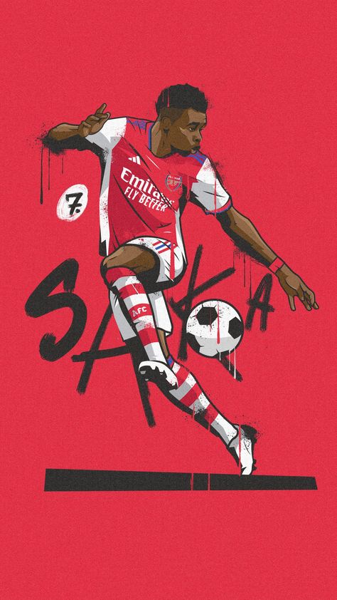 Football Drawings, Arsenal Pictures, Arsenal Football Shirt, Football Player Drawing, Arsenal Fc Wallpapers, Arsenal Wallpapers, Cristiano Ronaldo Video, Football Artwork, Bukayo Saka