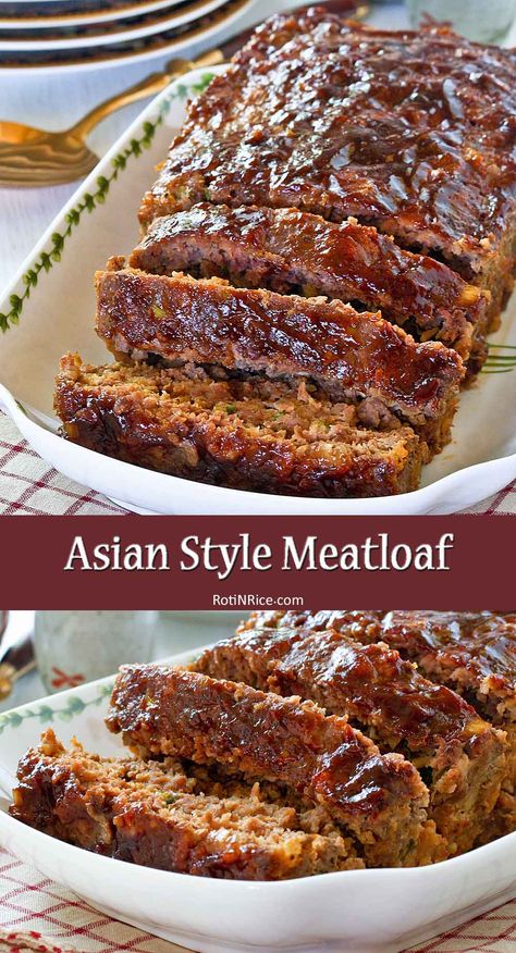 Moist and flavorful Asian Style Meatloaf flavored with hoisin and soy sauce. Delicious served with rice for a truly Asian taste. | RotiNRice.com #asianstylemeatloaf #meatloaf Asian Meatloaf, Tasty Meatloaf Recipe, Delicious Meatloaf, Beef Meatloaf, Resepi Biskut, Good Meatloaf Recipe, Best Meatloaf, Minced Meat, Meatloaf Recipes