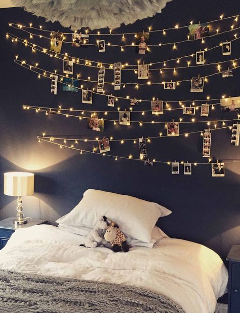 DIY Bedroom Fairy Light Wall Romantic Candles Bedroom, Fairy Lights Room, Christmas Lights In Bedroom, Romantic Room Decoration, String Lights In The Bedroom, Fairy Lights Bedroom, Cosy Bedroom, Romantic Room, Bedroom Decor For Teen Girls