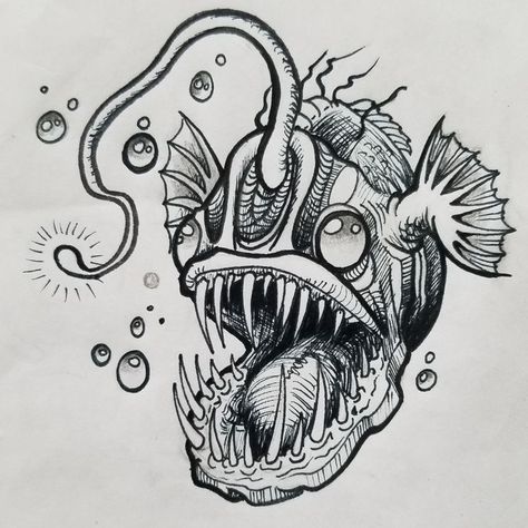 Angler Fish Tattoo, Aquatic Tattoo, Theme Tattoo, Fish Tattoo, Fish Drawings, Tattoo Art Drawings, Desenho Tattoo, Japanese Tattoo Art, Tattoo Designs And Meanings