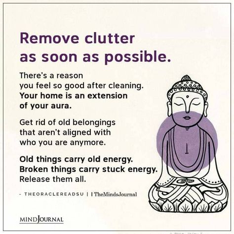 Remove clutter as soon as possible. There’s a reason you feel so good after cleaning. Your home is an extension of your aura. Get rid of old belongings that aren’t aligned with who you are anymore. Old things carry old energy. Broken things carry stuck energy. Release them all. -@TheOracleReadsU #letgo #moveforward Happiness Is The New Rich, Clutter Quotes Motivation, Quotes About Clutter, Remove Yourself Quotes, Clutter Quotes, Energy Alignment, Emotional Clutter, Remove Clutter, Cleaning Inspiration