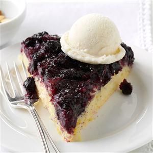 Blueberry Upside-Down Skillet Cake Recipe -Living in Maine, I am lucky to have an endless amount of wild blueberries. This recipe's similar to a pineapple upside-down cake. It's easy, light and also great with cranberries. �—Nettie Moore, Belfast, Maine Blueberry Upside Down Cake, Justine Snacks, Justine Doiron, Lemon Blueberry Cake, Skillet Cake, Gateaux Cake, Pineapple Upside Down Cake, Nyt Cooking, Blueberry Cake