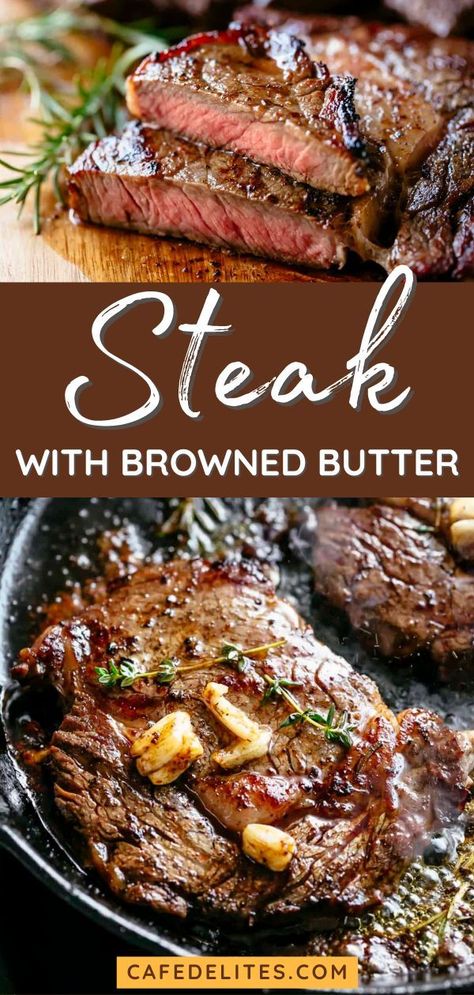 This Steak with Browned Butter recipe is just as good as any steakhouse steak. Browned butter is one of those special ingredients that just enhances the taste of your steak. You can make browned butter in a matter of minutes! After drizzling with browned butter, let your steaks rest for a good 5 minutes before serving to let the juices settle. Lamb Steak Recipes, How To Make Steak, Grilling Steak, Steakhouse Steak, Black Pepper Sauce, Lamb Steaks, Grilled Ribeye, Brown Butter Sauce, Steak Butter