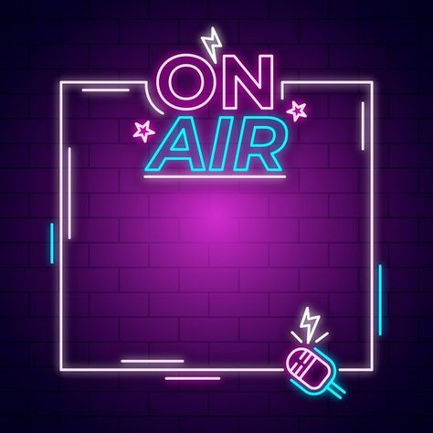 On air neon sign with frame | Free Vector #Freepik #freevector #light #neon #sign #radio Radio Icon Aesthetic, On Air Radio Aesthetic, Radio Logo, On Air Radio, Music Notes Background, Radio Icon, On Air Sign, Blue Neon Lights, Radio Design