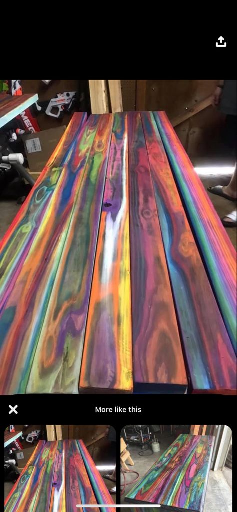 Rainbow Wood Stain, Rainbow Stained Wood, Unicorn Spit Table, Wood Painting Techniques, Unicorn Spit Stain, Plywood Art, Ocean Ideas, Diy Wood Stain, Decking Ideas