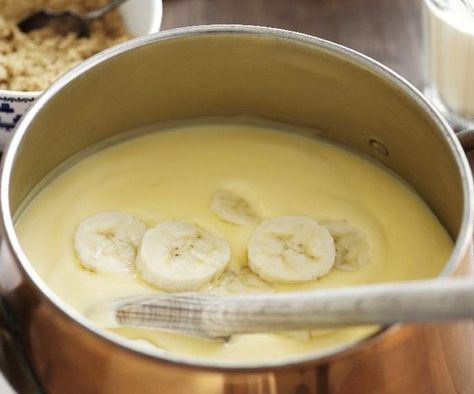 Banana Custard Recipe, Recipe For Custard, Banana Custard, Custard Recipe, Cream Puff Recipe, Recipes Around The World, Banana And Egg, Sweetened Whipped Cream, Puff Recipe