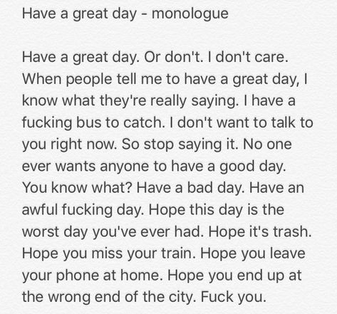 monologue - female/male - comedy Comedy Monologues For Women, Comedic Monologues From Movies, Easy Monologues, Love Monologues, Acting Scripts To Practice 1 Person, Movie Monologues Female, Acting Monologues To Practice, Angry Monologues, One Minute Monologues From Movies